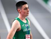 5 March 2023; Darragh McElhinney of Ireland reacts after finishing fourth in the men's 3000m final during Day 3 of the European Indoor Athletics Championships at Ataköy Athletics Arena in Istanbul, Türkiye. Photo by Sam Barnes/Sportsfile