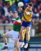 5 March 2023; Conor Hussey of Roscommon in action against James Carr of Mayo during the Allianz Football League Division 1 match between Roscommon and Mayo at Dr Hyde Park in Roscommon. Photo by Piaras Ó Mídheach/Sportsfile