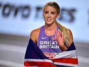 5 March 2023; Keely Hodgkinson of Great Britain after winning the women's 800m final during Day 3 of the European Indoor Athletics Championships at Ataköy Athletics Arena in Istanbul, Türkiye. Photo by Sam Barnes/Sportsfile