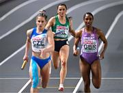 5 March 2023; Phil Healy of Ireland, centre, competes in the women's 4x400m relay final during Day 3 of the European Indoor Athletics Championships at Ataköy Athletics Arena in Istanbul, Türkiye. Photo by Ramsey Cardy/Sportsfile