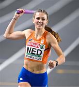 5 March 2023; Femke Bol of the Netherlands celebrates after winning the women's 4x400m relay final during Day 3 of the European Indoor Athletics Championships at Ataköy Athletics Arena in Istanbul, Türkiye. Photo by Sam Barnes/Sportsfile