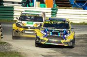 5 March 2023; Derek Tohill, in his Ford Fiesta, ahead of Patrick O'Donovan, in his Proton Iriz during the PartsForCars.ie Irish Rallycross Championship, first round, at Mondello Park Circuit in Kildare. Photo by Jack Cregg/Sportsfile