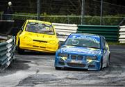 5 March 2023; George Tohill, in his BMW Compact, ahead of Kieran Curran, in his Opel Corsa during the PartsForCars.ie Irish Rallycross Championship, first round, at Mondello Park Circuit in Kildare. Photo by Jack Cregg/Sportsfile