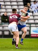 5 March 2023; Killian Lavelle of Monaghan in action against Paul Kelly of Galway during the Allianz Football League Division 1 match between Galway and Monaghan at Pearse Stadium in Galway. Photo by Seb Daly/Sportsfile