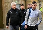 5 March 2023; Former Ard Stiúrthóir of the GAA Paraic Duffy, left, arrives before the Allianz Football League Division 1 match between Galway and Monaghan at Pearse Stadium in Galway. Photo by Seb Daly/Sportsfile