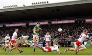 5 March 2023; David Clifford of Kerry has a shot blocked by Padraig Hampsey of Tyrone during the Allianz Football League Division 1 match between Tyrone and Kerry at O'Neill's Healy Park in Omagh, Tyrone. Photo by Ramsey Cardy/Sportsfile