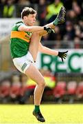 5 March 2023; David Clifford of Kerry kicks a free during the Allianz Football League Division 1 match between Tyrone and Kerry at O'Neill's Healy Park in Omagh, Tyrone. Photo by Ramsey Cardy/Sportsfile