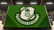 6 March 2023; A general view of a Shamrock Rovers crest in the ground before the SSE Airtricity Men's Premier Division match between Shamrock Rovers and Cork City at Tallaght Stadium in Dublin. Photo by Piaras Ó Mídheach/Sportsfile