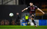 6 March 2023; Jordan Flores of Bohemians shoots to score his side's first goal from a free kick during the SSE Airtricity Men's Premier Division match between Bohemians and Drogheda United at Dalymount Park in Dublin. Photo by Harry Murphy/Sportsfile