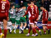 6 March 2023; Rory Gaffney of Shamrock Rovers, 20, celebrates with teammates after scoring his side's first goal during the SSE Airtricity Men's Premier Division match between Shamrock Rovers and Cork City at Tallaght Stadium in Dublin. Photo by Piaras Ó Mídheach/Sportsfile