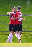 6 March 2023; Jordan McEneff of Derry City, left, celebrates with teammate Michael Leddy after scoring his side's second goal during the SSE Airtricity Men's Premier Division match between UCD and Derry City at the UCD Bowl in Dublin. Photo by Stephen McCarthy/Sportsfile
