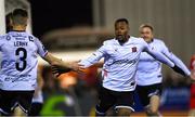 6 March 2023; Rayhaan Tulloch of Dundalk celebrates with teammate Darragh Leahy, 3, after scoring their side's first goal during the SSE Airtricity Men's Premier Division match between Dundalk and Shelbourne at Oriel Park in Dundalk, Louth. Photo by Ramsey Cardy/Sportsfile