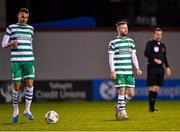 6 March 2023; Shamrock Rovers players Graham Burke, left, and Jack Byrne react after Cork City's third goal, that was scored by Kevin Custovic, during the SSE Airtricity Men's Premier Division match between Shamrock Rovers and Cork City at Tallaght Stadium in Dublin. Photo by Piaras Ó Mídheach/Sportsfile