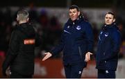 6 March 2023; Drogheda United manager Kevin Doherty protests to fourth official Sean Grant during the SSE Airtricity Men's Premier Division match between Bohemians and Drogheda United at Dalymount Park in Dublin. Photo by Harry Murphy/Sportsfile