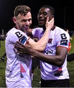 6 March 2023; Andy Boyle, left, and Wasiri Williams of Dundalk celebrate after the SSE Airtricity Men's Premier Division match between Dundalk and Shelbourne at Oriel Park in Dundalk, Louth. Photo by Ramsey Cardy/Sportsfile