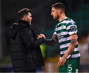 6 March 2023; Shamrock Rovers manager Stephen Bradley with Lee Grace after the drawn SSE Airtricity Men's Premier Division match between Shamrock Rovers and Cork City at Tallaght Stadium in Dublin. Photo by Piaras Ó Mídheach/Sportsfile