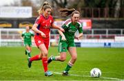 4 March 2023; Siobhán Killeen of Shelbourne in action against Heidi Mackin of Cork City during the SSE Airtricity Women's Premier Division match between Shelbourne and Cork City at Tolka Park in Dublin. Photo by Eóin Noonan/Sportsfile