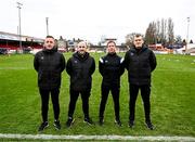 4 March 2023; Match officials, from left, fourth official Alan Patchell, assistant referee Daryl Carolan, referee Robert Dowling and assistant referee Ciaran Delaney during the SSE Airtricity Women's Premier Division match between Shelbourne and Cork City at Tolka Park in Dublin. Photo by Eóin Noonan/Sportsfile