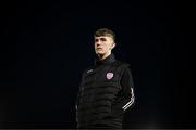 6 March 2023; Tiernan McGinty of Derry City before the SSE Airtricity Men's Premier Division match between UCD and Derry City at the UCD Bowl in Dublin. Photo by Stephen McCarthy/Sportsfile