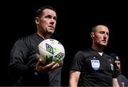 6 March 2023; Referee David Dunne and assistant referee Robert Clarke, right, during the SSE Airtricity Men's Premier Division match between UCD and Derry City at the UCD Bowl in Dublin. Photo by Stephen McCarthy/Sportsfile