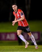 6 March 2023; Jordan McEneff of Derry City during the SSE Airtricity Men's Premier Division match between UCD and Derry City at the UCD Bowl in Dublin. Photo by Stephen McCarthy/Sportsfile