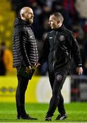 6 March 2023; Bohemians strength and conditioning coach Graham Norton, left, and first team coach Derek Pender during the SSE Airtricity Men's Premier Division match between Bohemians and Drogheda United at Dalymount Park in Dublin. Photo by Harry Murphy/Sportsfile