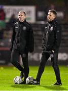 6 March 2023; Bohemians first team coach Derek Pender, left, and assistant manager Gary Cronin before the SSE Airtricity Men's Premier Division match between Bohemians and Drogheda United at Dalymount Park in Dublin. Photo by Harry Murphy/Sportsfile