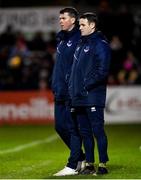 6 March 2023; Drogheda United head coach Daire Doyle, right, and Drogheda United manager Kevin Doherty during the SSE Airtricity Men's Premier Division match between Bohemians and Drogheda United at Dalymount Park in Dublin. Photo by Harry Murphy/Sportsfile