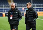 4 March 2023; Leinster senior coach Stuart Lancaster and Fintan Gunne before the United Rugby Championship match between Edinburgh and Leinster at The Dam Health Stadium in Edinburgh, Scotland. Photo by Harry Murphy/Sportsfile