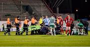 6 March 2023; Medical personnel attend to Aaron Bolger of Cork City and Trevor Clarke of Shamrock Rovers late in the second half of the SSE Airtricity Men's Premier Division match between Shamrock Rovers and Cork City at Tallaght Stadium in Dublin. Photo by Piaras Ó Mídheach/Sportsfile