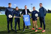 7 March 2023; AIG Head of Consumer Marketing and Sponsorship John Gillick, centre, with Dublin players from left, hurler Ronan Hayes, camogie player Emma O’Byrne, ladies footballer Kate Sullivan and footballer Dean Rock, pictured at the Dublin GAA Season Launch with AIG. To celebrate their 10th year of the sponsorship, AIG announced a 15% Car Insurance discount, aimed at Dublin GAA supporters. Photo by Ramsey Cardy/Sportsfile