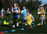 7 March 2023; Madison Mooney, left, and Mia Smith at the launch of UEFA Disney Playmakers 2023 at Hartstown Huntstown Football Club in Dublin. Photo by Stephen McCarthy/Sportsfile