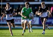 7 March 2023; Hugo McLaughlin of Gonzaga College on his way to scoring his side's fourth try during the Bank of Ireland Leinster Schools Senior Cup Semi Final match between Newbridge College and Gonzaga College at Energia Park in Dublin. Photo by David Fitzgerald/Sportsfile