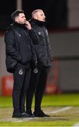 6 March 2023; Shamrock Rovers manager Stephen Bradley, left, and Shamrock Rovers coach Glenn Cronin during the SSE Airtricity Men's Premier Division match between Shamrock Rovers and Cork City at Tallaght Stadium in Dublin. Photo by Piaras Ó Mídheach/Sportsfile