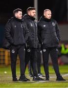6 March 2023; Shamrock Rovers manager Stephen Bradley, left, sporting director Stephen McPhail, centre, and coach Glenn Cronin during the SSE Airtricity Men's Premier Division match between Shamrock Rovers and Cork City at Tallaght Stadium in Dublin. Photo by Piaras Ó Mídheach/Sportsfile