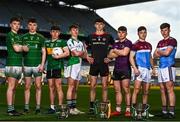 8 March 2023; In attendance at the Masita All-Ireland Post Primary Schools Captains Call at Croke Park in Dublin is, from left, Jack and Cathal McElligott of St Pats Castleisland, Ronan Molloy of St Joseph's Grammer School Donaghmore, Paddy Downey of The Abbey School, Rían McConnell of O'Carolan Colllege, Marcas Dalton of Ard Scoil Chiarain Naofa, Josh Moloney and Sean Neylon of St Josephs Spanish Point. The Masita GAA All-Ireland Post Primary Schools Croke Cup and the Masita GAA All-Ireland Post Primary Schools Hogan and Croke Cup will be played in Croke Park on St Patrick’s Day, 17th March 2023. Photo by Eóin Noonan/Sportsfile