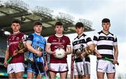 8 March 2023; In attendance at the Masita All-Ireland Post Primary Schools Captains Call at Croke Park in Dublin is Tiarnán Leen of Presentation College Athenry, James Donlon of Summerhill College, Eoin McElholm of Omagh CBS, Harry Shine and Killian Doyle of St Kierans College. The Masita GAA All-Ireland Post Primary Schools Croke Cup and the Masita GAA All-Ireland Post Primary Schools Hogan and Croke Cup will be played in Croke Park on St Patrick’s Day, 17th March 2023. Photo by Eóin Noonan/Sportsfile