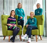 8 March 2023; At Sky Ireland’s International Women’s Day event were Orlaith Ryan, Sky Ireland CCO, with Vera Pauw, Republic of Ireland Women’s National Team Manager, and Aine O’Gorman, right, and Saoirse Noonan, both 2022 Sky WNT Fund Recipient & WNT Players. The event was held to launch the return of the ‘Sky WNT Fund’ – a bursary that provides support to WNT players’ academic studies and careers off the pitch.  As part of the event, a panel – including Vera Pauw, Aine O’Gorman, Saoirse Noonan, Head of Women and Girls Football at the FAI, Eileen Gleeson, and Michelle O’Neill, FIFA Assistant Referee – discussed the growth of women’s football in Ireland over the past year, increase in support for the WNT and their qualification for their first ever World Cup. Photo by Stephen McCarthy/Sportsfile