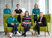 8 March 2023; At Sky Ireland’s International Women’s Day event were Orlaith Ryan, Sky Ireland CCO, with Vera Pauw, Republic of Ireland Women’s National Team Manager, left, Eileen Gleeson, FAI Head of Women and Girl's Football, right, Michelle O’Neill, League of Ireland and FIFA International Assistant Referee, and Aine O’Gorman, left, and Saoirse Noonan, right, both 2022 Sky WNT Fund Recipient & WNT Players. The event was held to launch the return of the ‘Sky WNT Fund’ – a bursary that provides support to WNT players’ academic studies and careers off the pitch.  As part of the event, a panel – including Vera Pauw, Aine O’Gorman, Saoirse Noonan, Head of Women and Girls Football at the FAI, Eileen Gleeson, and Michelle O’Neill, FIFA Assistant Referee – discussed the growth of women’s football in Ireland over the past year, increase in support for the WNT and their qualification for their first ever World Cup. Photo by Stephen McCarthy/Sportsfile