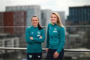 8 March 2023; At Sky Ireland’s International Women’s Day event were Aine O’Gorman, left, and Saoirse Noonan, both 2022 Sky WNT Fund Recipient & WNT Players. The event was held to launch the return of the ‘Sky WNT Fund’ – a bursary that provides support to WNT players’ academic studies and careers off the pitch.  As part of the event, a panel – including Vera Pauw, Aine O’Gorman, Saoirse Noonan, Head of Women and Girls Football at the FAI, Eileen Gleeson, and Michelle O’Neill, FIFA Assistant Referee – discussed the growth of women’s football in Ireland over the past year, increase in support for the WNT and their qualification for their first ever World Cup. Photo by Stephen McCarthy/Sportsfile