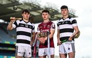 8 March 2023; In attendance at the Masita All-Ireland Post Primary Schools Captains Call at Croke Park in Dublin is Harry Shine of St Kierans College, Tiarnán Leen of Presention College Athenry and Killian Doyle of St Kierans College. The Masita GAA All-Ireland Post Primary Schools Croke Cup and the Masita GAA All-Ireland Post Primary Schools Hogan and Croke Cup will be played in Croke Park on St Patrick’s Day, 17th March 2023. Photo by Eóin Noonan/Sportsfile