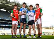 8 March 2023; In attendance at the Masita All-Ireland Post Primary Schools Captains Call at Croke Park in Dublin is, from left, Luke Keating and Shane Looney of Mitchelstown CBS and Luke Burns and Niall O'Donnell of St Marys Magherfelt. The Masita GAA All-Ireland Post Primary Schools Croke Cup and the Masita GAA All-Ireland Post Primary Schools Hogan and Croke Cup will be played in Croke Park on St Patrick’s Day, 17th March 2023. Photo by Eóin Noonan/Sportsfile