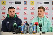 8 March 2023; Josh van der Flier, right, and Ronán Kelleher during an Ireland rugby squad media conference at the IRFU High Performance Centre at the Sport Ireland Campus in Dublin. Photo by Brendan Moran/Sportsfile