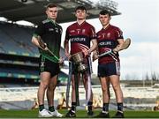 8 March 2023; In attendance at the Masita All-Ireland Post Primary Schools Captains Call at Croke Park in Dublin is, from left, Liam Garrigan of Colaiste Phadraig Lucan CBS, Ryan Stapleton and Cian O'Carroll of Colaiste na Trocaire Rathkeale. The Masita GAA All-Ireland Post Primary Schools Croke Cup and the Masita GAA All-Ireland Post Primary Schools Hogan and Croke Cup will be played in Croke Park on St Patrick’s Day, 17th March 2023. Photo by Eóin Noonan/Sportsfile