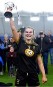 8 March 2023; TUS Midwest captain Aisling Morrissey lifts the cup after her side's victory in the 2023 Yoplait Ladies HEC Donaghy Cup Final match between University of Limerick and TUS Midwest at at University of Galway Connacht GAA Air Dome in Bekan, Mayo. Photo by Piaras Ó Mídheach/Sportsfile