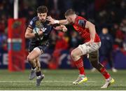 3 March 2023; Johnny Williams of Scarlets in action against Jack O'Donoghue of Munster during the United Rugby Championship match between Munster and Scarlets at Musgrave Park in Cork. Photo by Michael P Ryan/Sportsfile