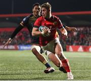 3 March 2023; Jack Crowley of Munster in action against Vaea Fifita of Scarlets during the United Rugby Championship match between Munster and Scarlets at Musgrave Park in Cork. Photo by Michael P Ryan/Sportsfile