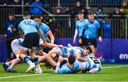9 March 2023; Conall Hodges of Blackrock College goes over to score his side's first try during the Bank of Ireland Leinster Schools Senior Cup Semi Final match between St Michael’s College and Blackrock College at Energia Park in Dublin. Photo by David Fitzgerald/Sportsfile