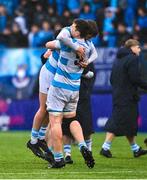 9 March 2023; Tommy Butler, right, and Charlie Molony of Blackrock College celebrate after the Bank of Ireland Leinster Schools Senior Cup Semi Final match between St Michael’s College and Blackrock College at Energia Park in Dublin. Photo by David Fitzgerald/Sportsfile