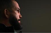 10 March 2023; Head coach Andy Farrell during an Ireland rugby media conference at the Radisson Dublin Airport Hotel in Dublin. Photo by Ramsey Cardy/Sportsfile